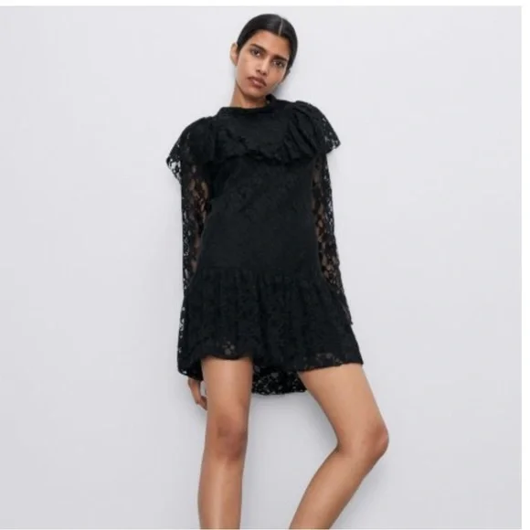 ZARA lace mini dress small black size s - Picture 2 of 13